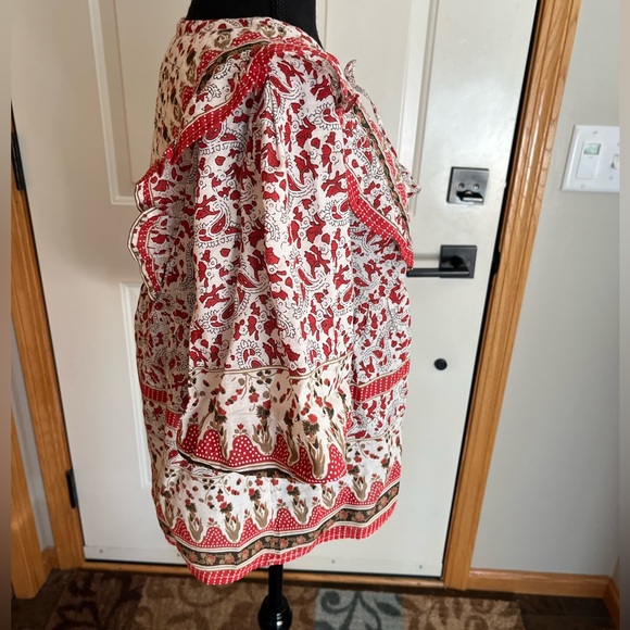 New women’s Calypso St Barth cotton quilt milkmaid boho flowy ruffle top. Large - Picture 3 of 16